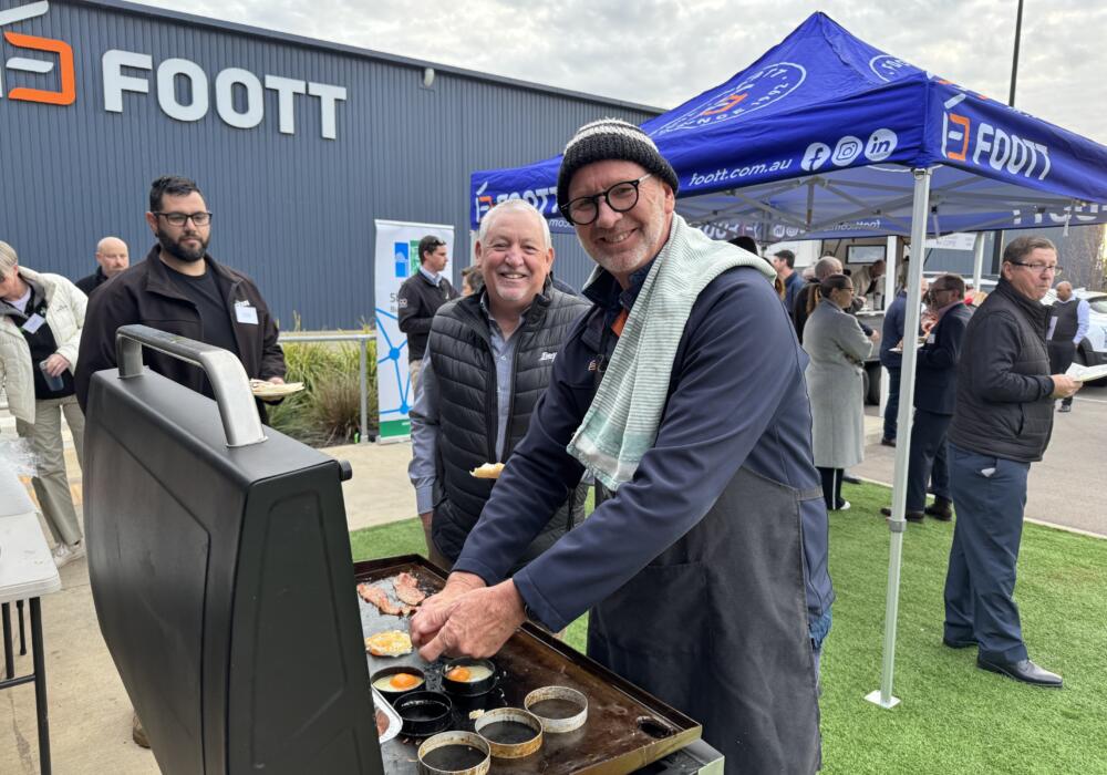 FOOTT Events Manager Keiran Cross preparing breakfast on the barbecue